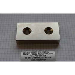 Magnes neodymowy płytkowy pod wkręt MPŁW 80x40x15 [N38] stożek 16 mm do 8,5 mm N lub S