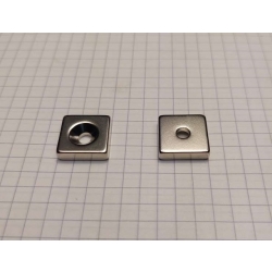 Magnes neodymowy płytkowy pod wkręt MPŁW 15x15x4 [N38] stożek 8 mm do 4 mm N lub S