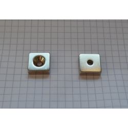 Magnes neodymowy płytkowy pod wkręt MPŁW 15x15x5 [N38] stożek 8 mm do 4 mm N lub S