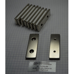 Magnes neodymowy płytkowy pod wkręt MPŁW 60x20x4 [N38] stożek 8 mm do 4 mm N lub S