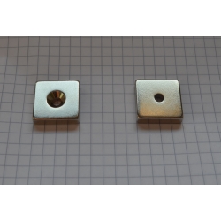 Magnes neodymowy płytkowy pod wkręt MPŁW 20x20x5 [N38] stożek 8 mm do 4 mm N lub S