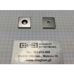 Magnes neodymowy płytkowy pod wkręt MPŁW 18x18x3 [N38] stożek 8 mm do 4 mm N lub S
